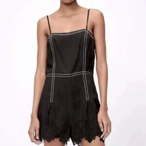 ZARA SHORT JUMPSUIT WITH TOPSTITCHING BLACK COLOR